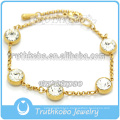 Pulsera de cadena de acero inoxidable chapado en oro PVD Pulsera Figaro de diamante chapada en oro de 14 k